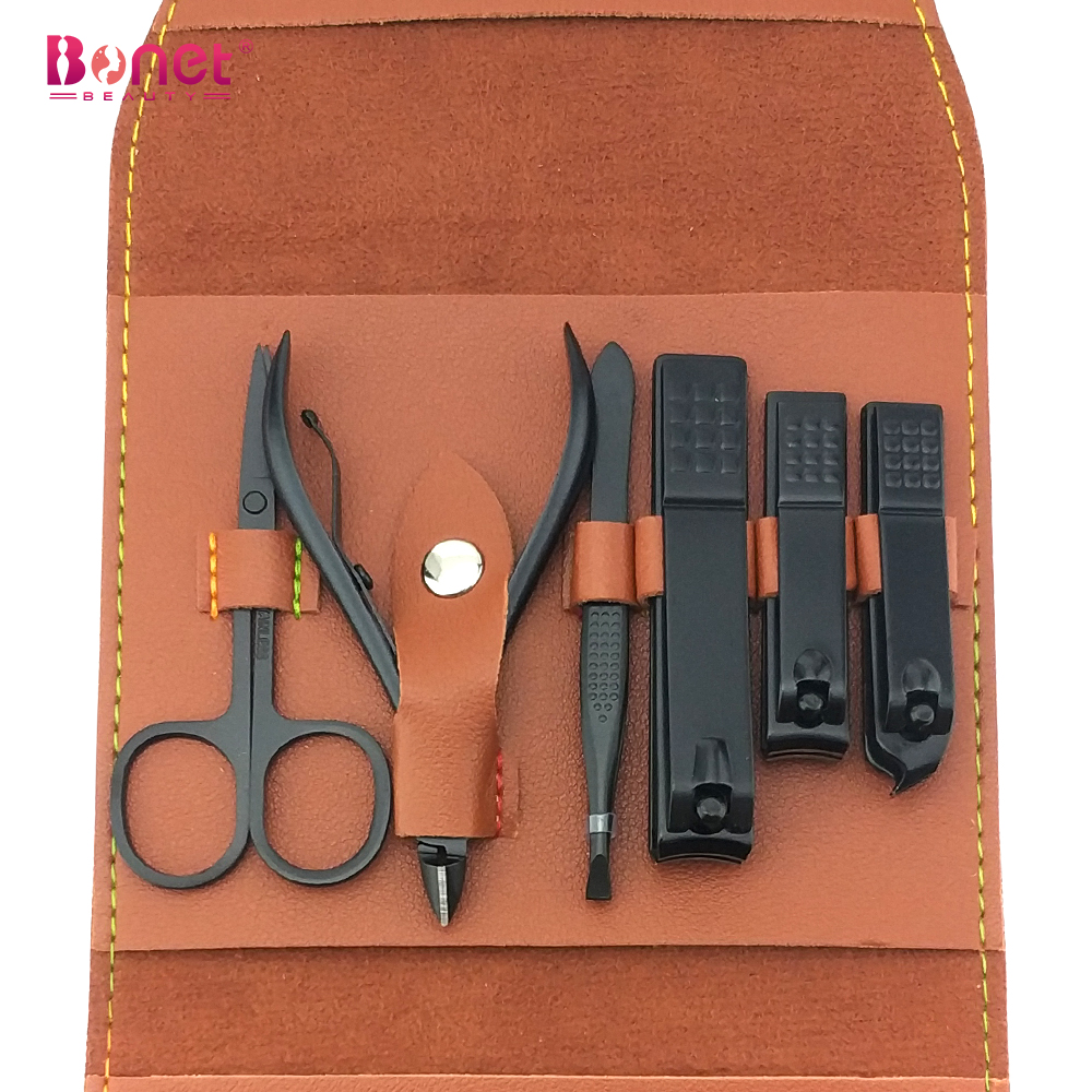 Black Pedicure Set with Leather Case